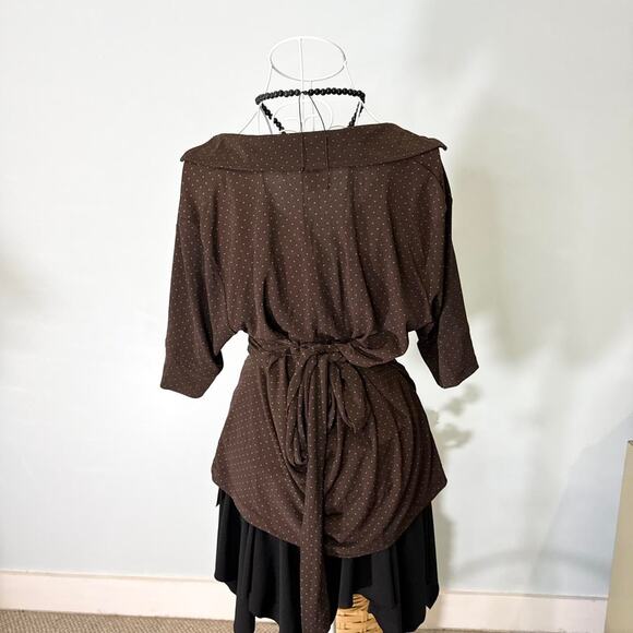 super cute vintage y2k brown & pink polka dot babydoll wrap blouse top - Picture 4 of 6